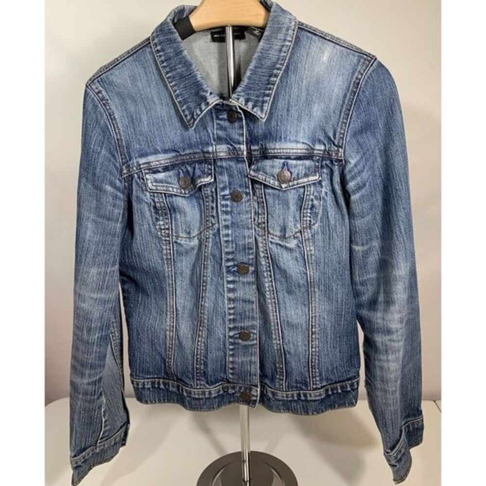 New York And Company Women's Denim Jean Jacket Faded Distressed Medium